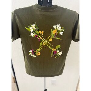 Off-White Floral Arrows Logo T-Shirt Olive Green Virgil Abloh Made in Italy M